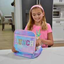 Load image into Gallery viewer, Tie Dye Glitter Varsity Letter Insulated Lunch Bag