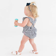 Load image into Gallery viewer, Baby girl Ruffle Butts striped romper.