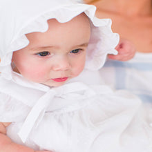 Load image into Gallery viewer, White baby bonnet.