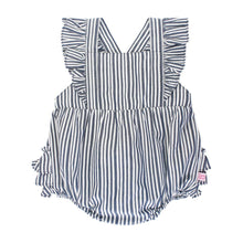 Load image into Gallery viewer, Baby girl Ruffle Butts striped romper.