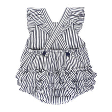 Load image into Gallery viewer, Baby girl Ruffle Butts striped romper.