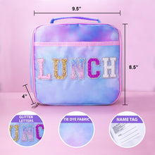 Load image into Gallery viewer, Tie Dye Glitter Varsity Letter Insulated Lunch Bag