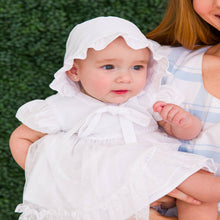 Load image into Gallery viewer, White baby bonnet.