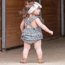Load image into Gallery viewer, Baby girl Ruffle Butts striped romper.