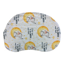 Load image into Gallery viewer, Handmade, washable burp cloth. Elephant, moon pattern with the words: "I love you to the moon and back"