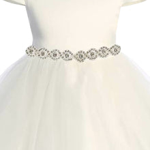 Load image into Gallery viewer, Ivory capped sleeve formal dress with rhinestone waist, tulle skirt and satin bodice. Perfect for any formal occasion.