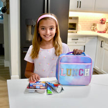 Load image into Gallery viewer, Tie Dye Glitter Varsity Letter Insulated Lunch Bag