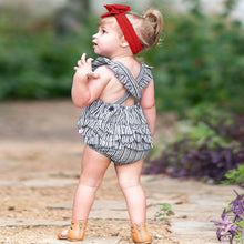 Load image into Gallery viewer, Baby girl Ruffle Butts striped romper.