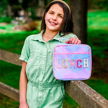 Load image into Gallery viewer, Tie Dye Glitter Varsity Letter Insulated Lunch Bag