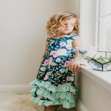 Load image into Gallery viewer, Kids Navy Floral 3 Ruffle Dress