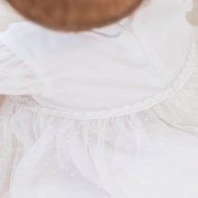 Load image into Gallery viewer, Baby girl baptism dress. White, tulle with matching bloomers. Ruffle Butts brand.