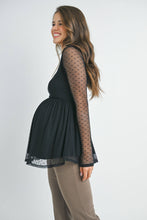 Load image into Gallery viewer, Black Polka Dot Mesh Sleeve Maternity Top