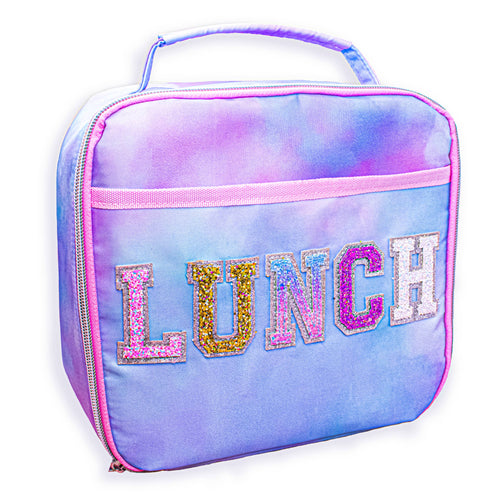 Tie Dye Glitter Varsity Letter Insulated Lunch Bag