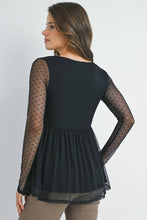 Load image into Gallery viewer, Black Polka Dot Mesh Sleeve Maternity Top