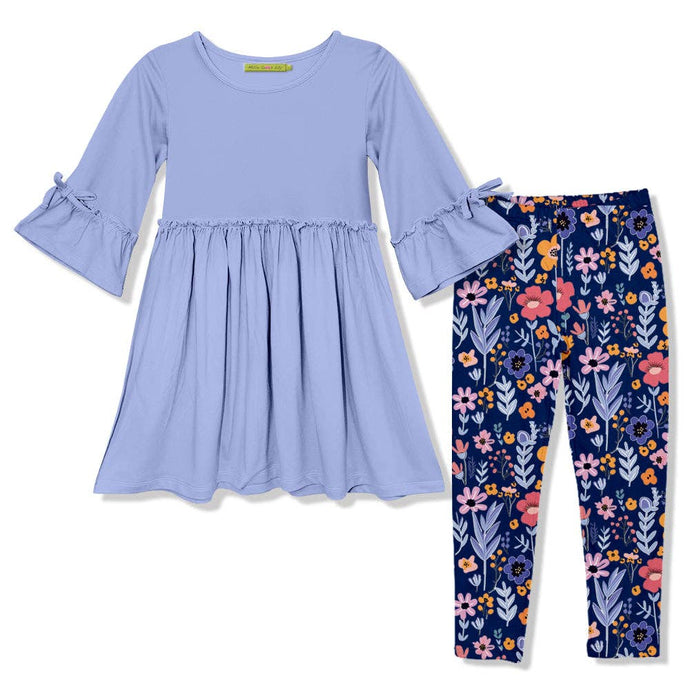 Girls Periwinkle Dress & Floral Leggings