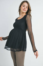 Load image into Gallery viewer, Black Polka Dot Mesh Sleeve Maternity Top