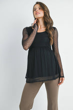 Load image into Gallery viewer, Black Polka Dot Mesh Sleeve Maternity Top