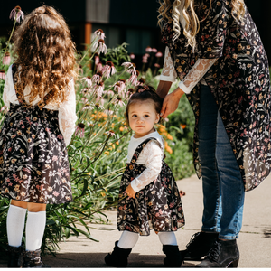 Floral Kids Suspender Skirt And  Matching Womens Duster