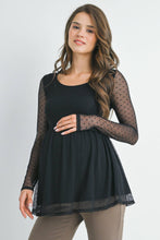 Load image into Gallery viewer, Black Polka Dot Mesh Sleeve Maternity Top