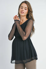 Load image into Gallery viewer, Black Polka Dot Mesh Sleeve Maternity Top