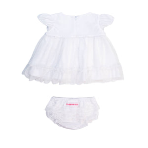 Baby girl baptism dress. White, tulle with matching bloomers. Ruffle Butts brand.