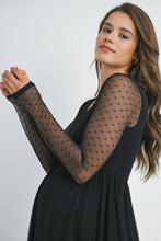 Load image into Gallery viewer, Black Polka Dot Mesh Sleeve Maternity Top