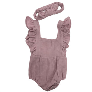 Mauve Baby Romper With Bow