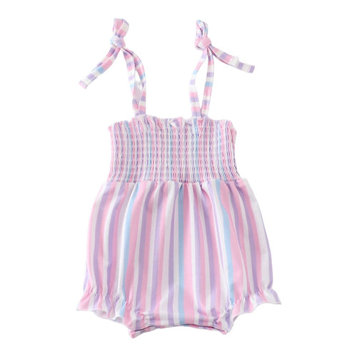 Baby Bubble Romper With Stripes And Adjustable Ties