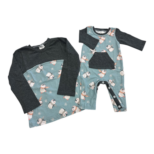 Handmade Winter Penguin Romper & Long Sleeve Top