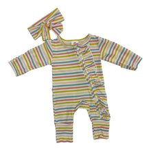 Load image into Gallery viewer, Multicolored Ruffle Romper With Matching Headband