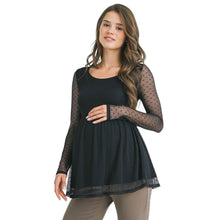 Load image into Gallery viewer, Black Polka Dot Mesh Sleeve Maternity Top