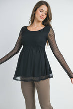 Load image into Gallery viewer, Black Polka Dot Mesh Sleeve Maternity Top