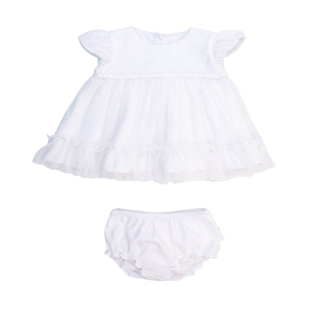 Baby girl baptism dress. White, tulle with matching bloomers. Ruffle Butts brand.
