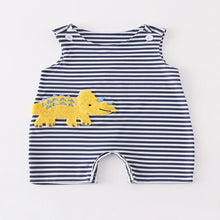 Load image into Gallery viewer, Baby boys striped romper with dinosaur.