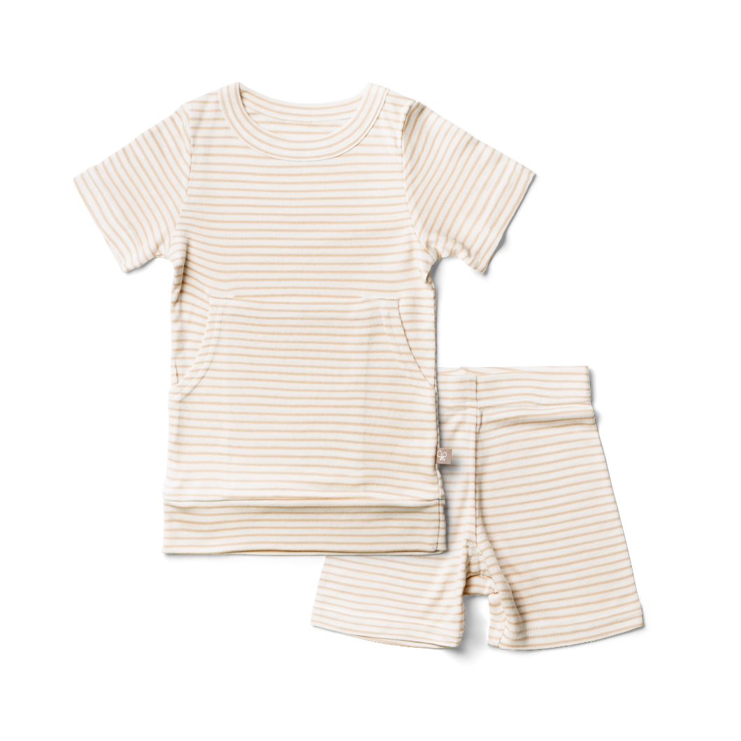 Organic cotton, gender neutral shorts and shirt set.
