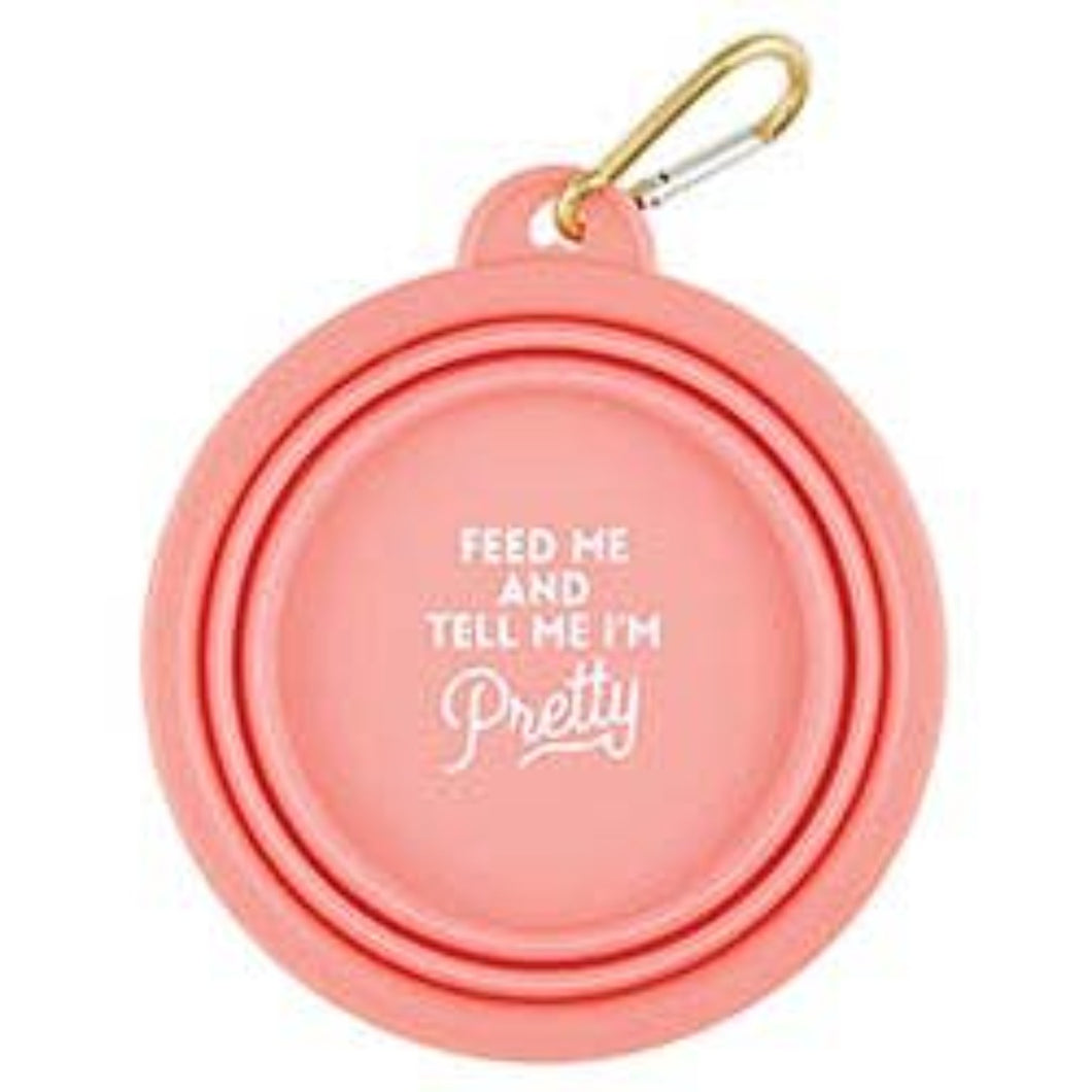 Collapsible pet bowl in pink. 
