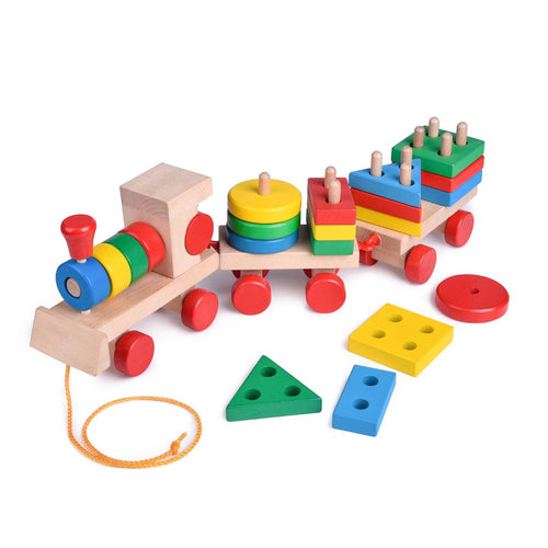 Wooden Train Shape Sorter and Stacking Toys