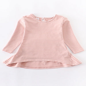 Pink striped high-low tunic shirt with bow on back.