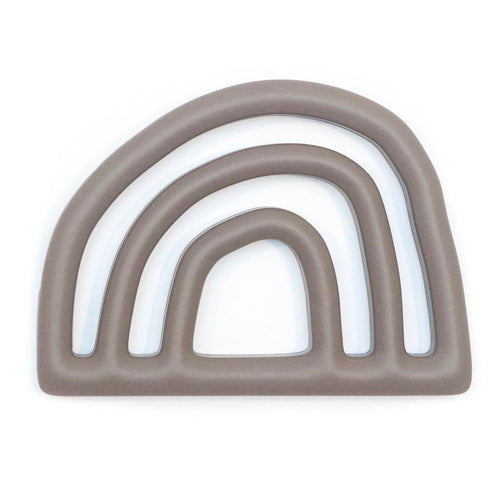 Baby teether shaped like a rainbow.