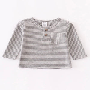 Boys long sleeve classic shirt with pocket, functional buttons and stripe design.