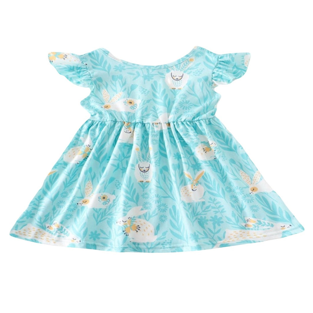 Girl comfortable dress with bunnies on it.