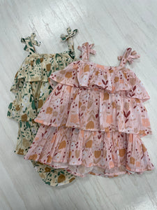 Floral tiered baby dresses with matching bloomers.