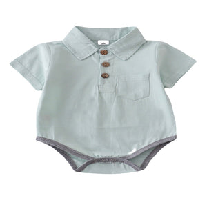 Classic onesie with collar and button detail.