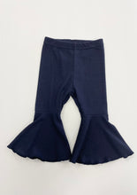 Load image into Gallery viewer, Navy blue bell bottoms with ribbed texture and elastic waistband. 