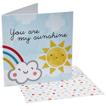Load image into Gallery viewer, Mini card with sun and rainbow that says, &quot;You are my sunshine.&quot; Envelope included.