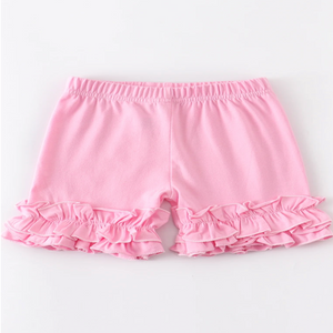 Pink ruffle hem shorts for girls.