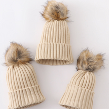 Load image into Gallery viewer, Matching Mom, baby and toddler winter hats in cream color.