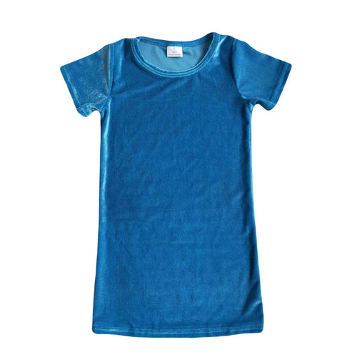Short sleeve blue velour dress for baby/toddler/big girls!