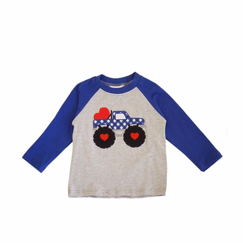 Long sleeve shirt with truck and hearts.