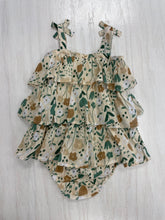 Load image into Gallery viewer, Tanned floral tiered baby dress with matching bloomers.